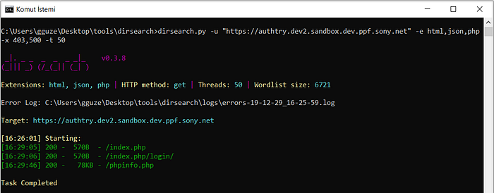 dirsearch output